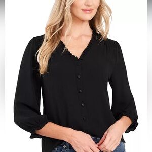 Cece Women's Ruffled Button-Front 3/4-Sleeve Blouse New!